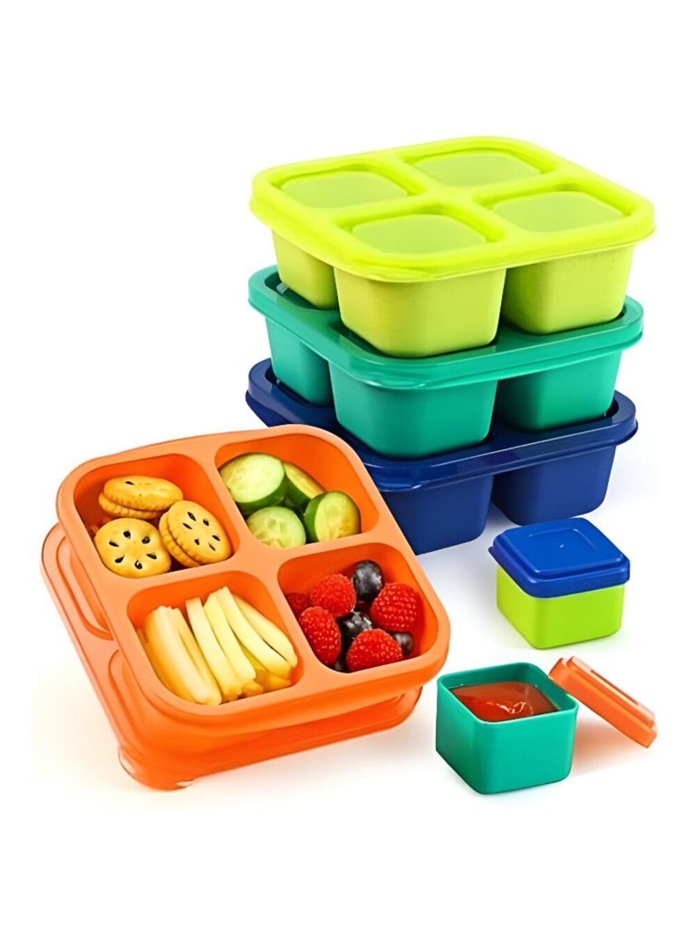Lunchable Snack Containers - 4 Pack Bento Snack Boxes with 4-Compartment